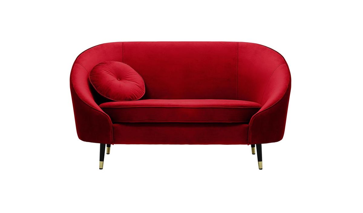 Canapé deux places Kooper, rouge - Velluto 7, Couleur des pieds: Noir avec pourtour doré