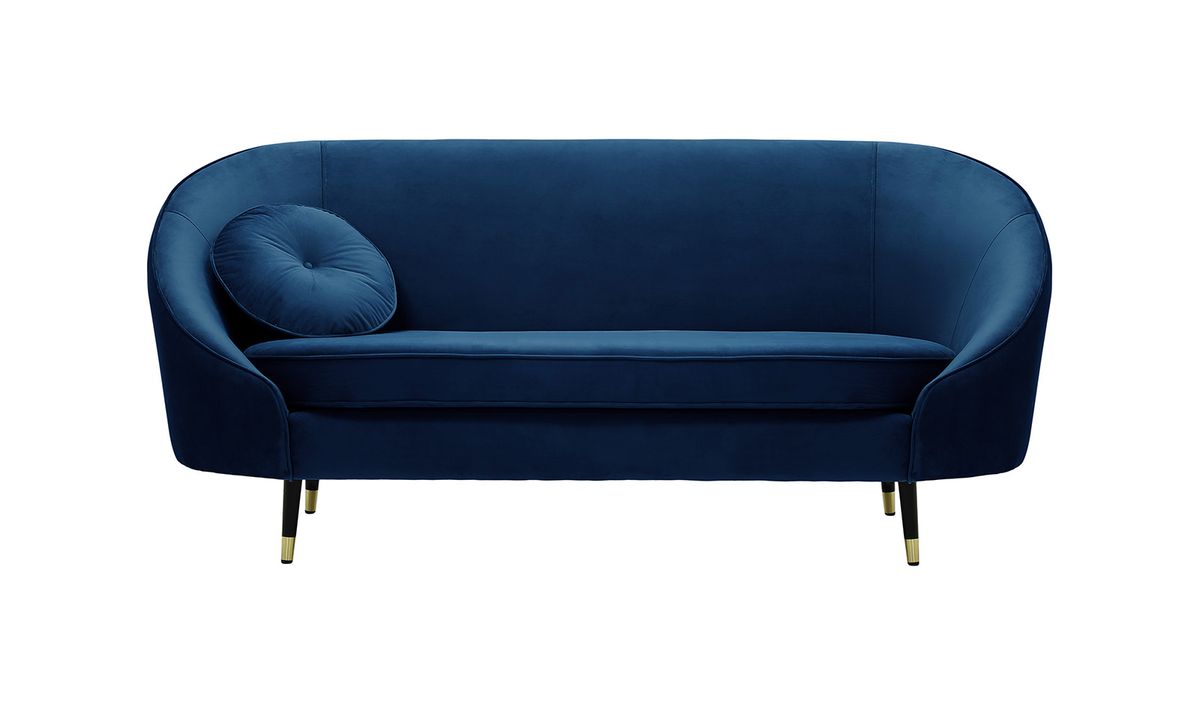 Canapé 2,5 places Kooper, bleu - Velluto 11, Couleur des pieds: Noir avec pourtour doré
