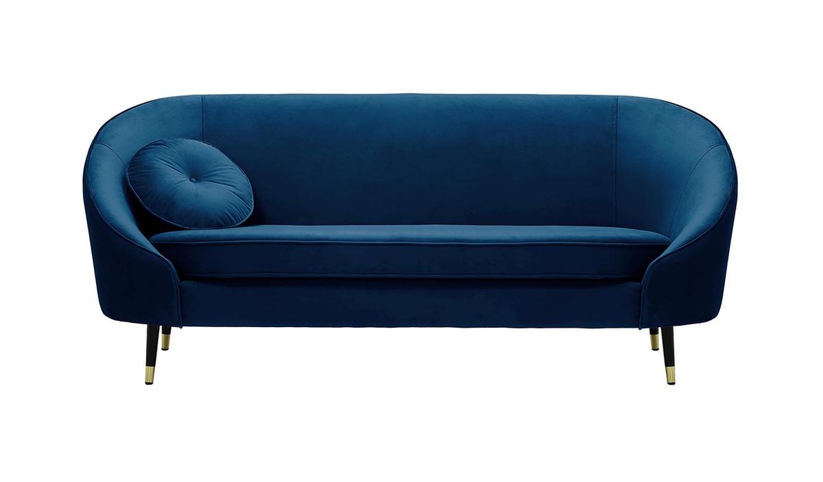 Canapé trois places Kooper, bleu - Velluto 11, Couleur des pieds: Noir avec pourtour doré