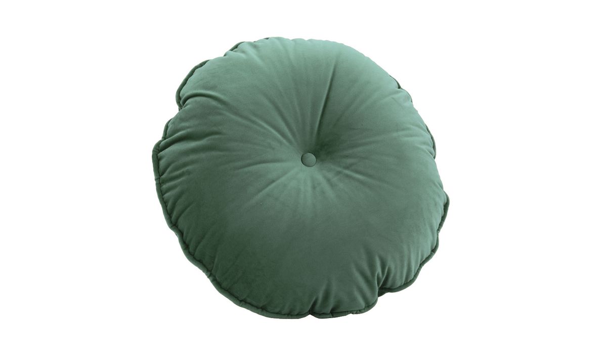 Coussin rond en velours avec bouton., bleu - Velluto 12