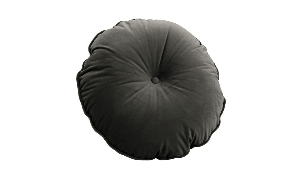 Coussin rond en velours avec bouton., graphite - Velluto 19