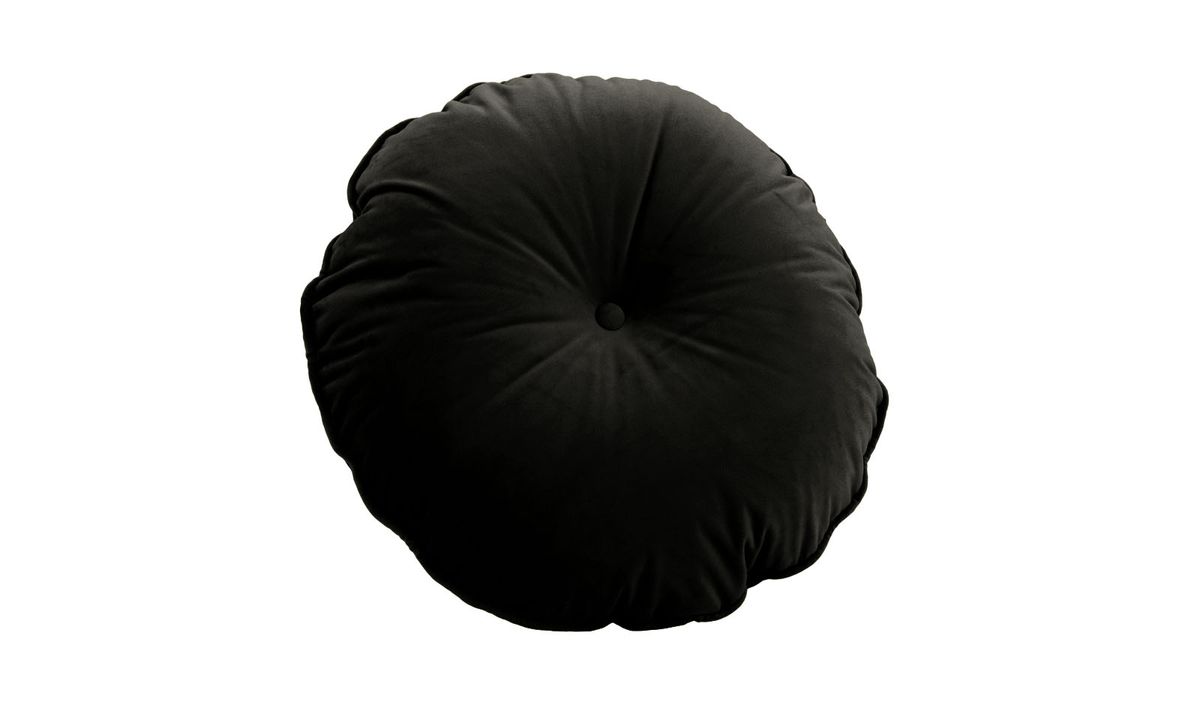 Coussin rond en velours avec bouton., noir - Velluto 20