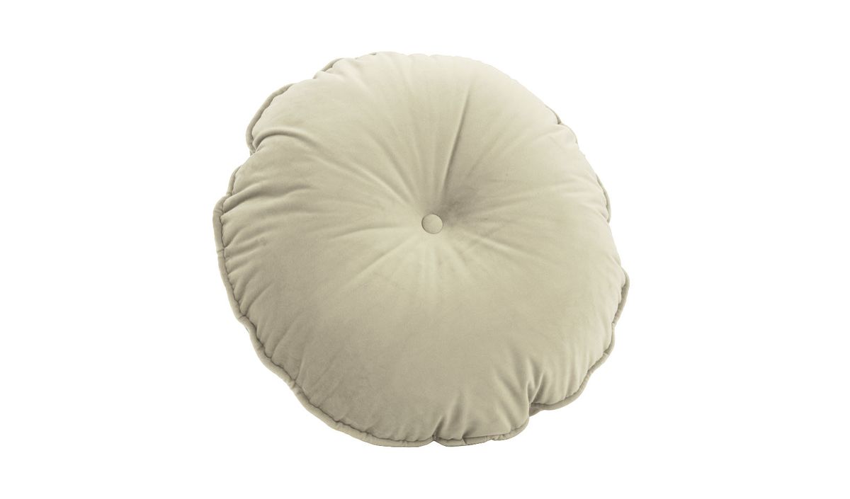 Coussin rond en velours avec bouton., beige clair - Velluto 2