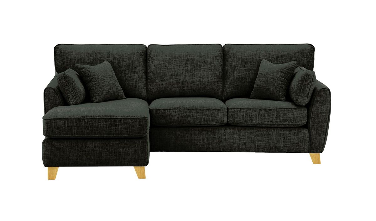 Canapé d’angle gauche James, Vitolini 097-1731 - Charbon, Couleur des pieds: Chêne clair