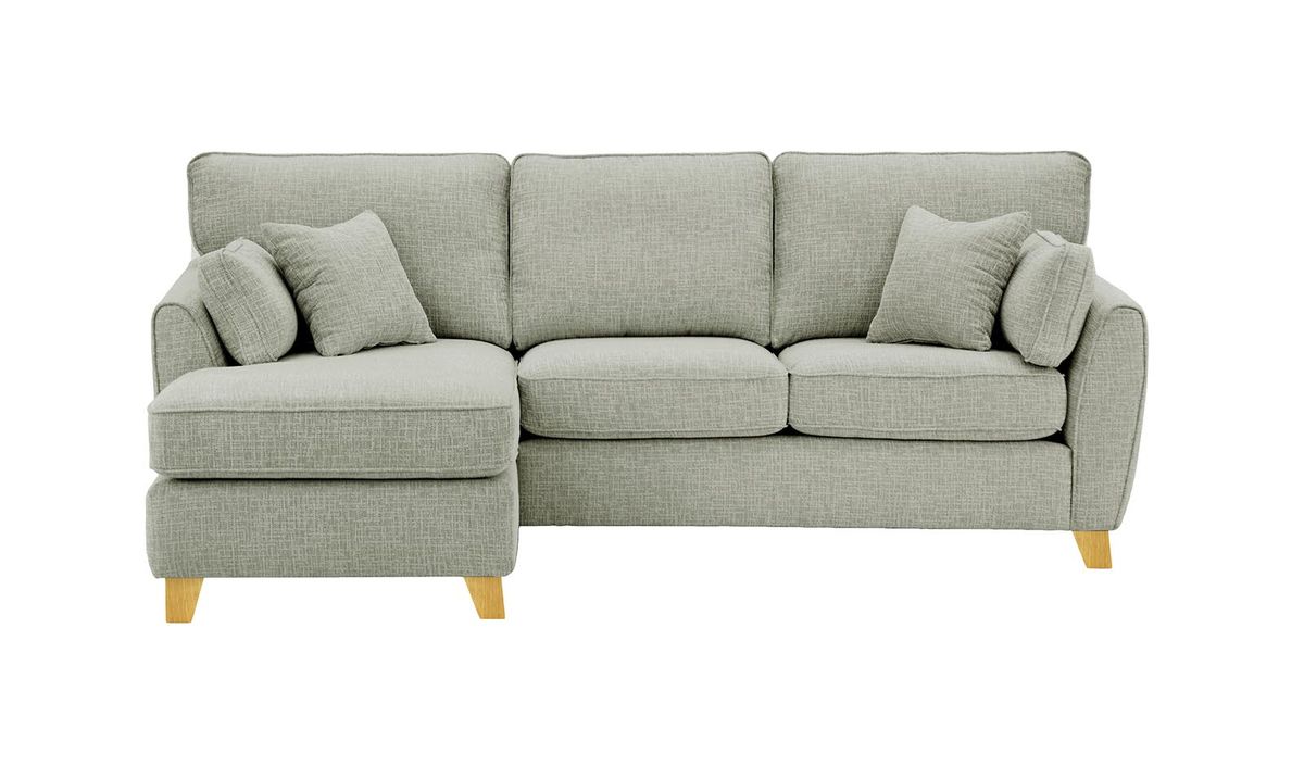 Canapé d’angle gauche James, Vitolini 335-0723 - Gris Clair, Couleur des pieds: Chêne clair