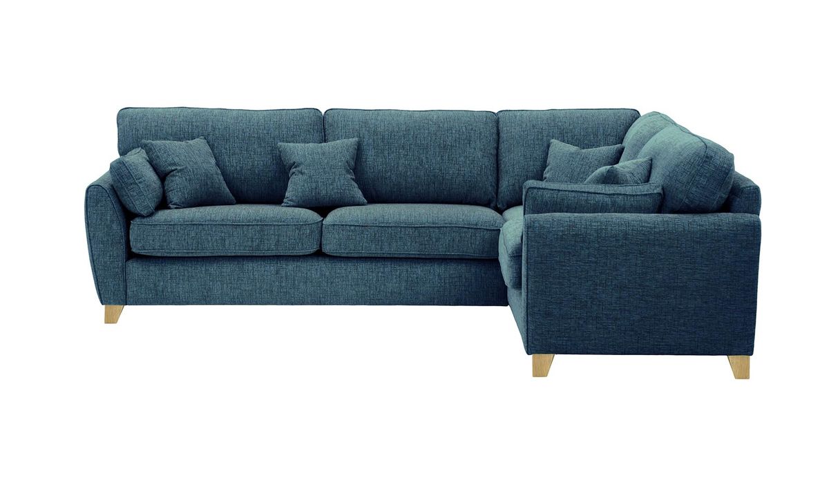 Grand canapé d’angle droit James, Vitolini 335-0722 - Bleu Marine, Couleur des pieds: Noir wax