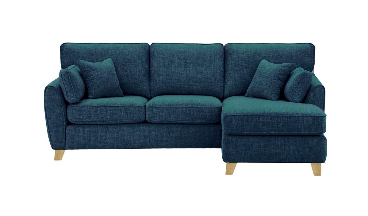 Canapé d’angle droit James, Vitolini 335-0722 - Bleu Marine, Couleur des pieds: Noir wax