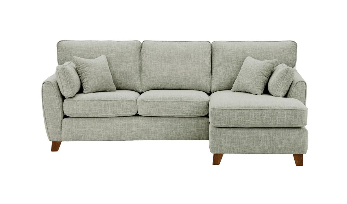 Canapé d’angle droit James, Vitolini 335-0723 - Gris Clair, Couleur des pieds: Chêne foncé