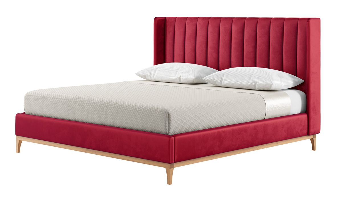 Lit Reese 200x200 cm tête de lit avec coutures verticales et panneaux latéraux