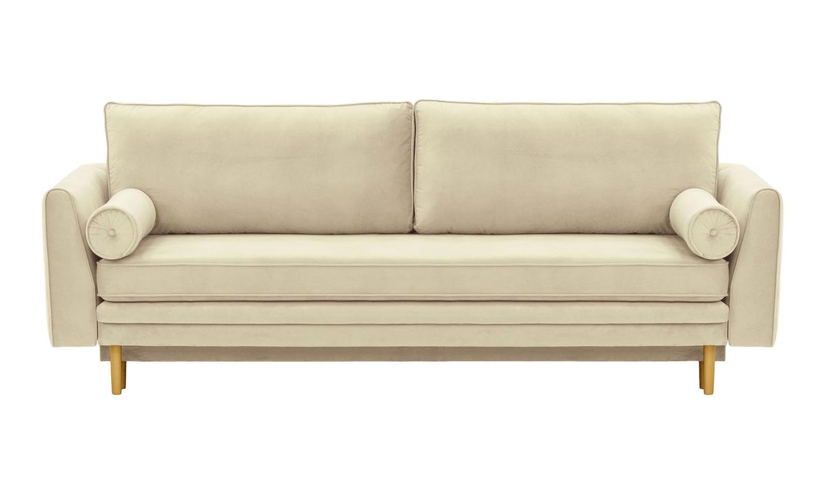 Canapé convertible avec coffre de rangement Boris, beige clair - Velluto 2, Couleur des pieds: Chêne clair