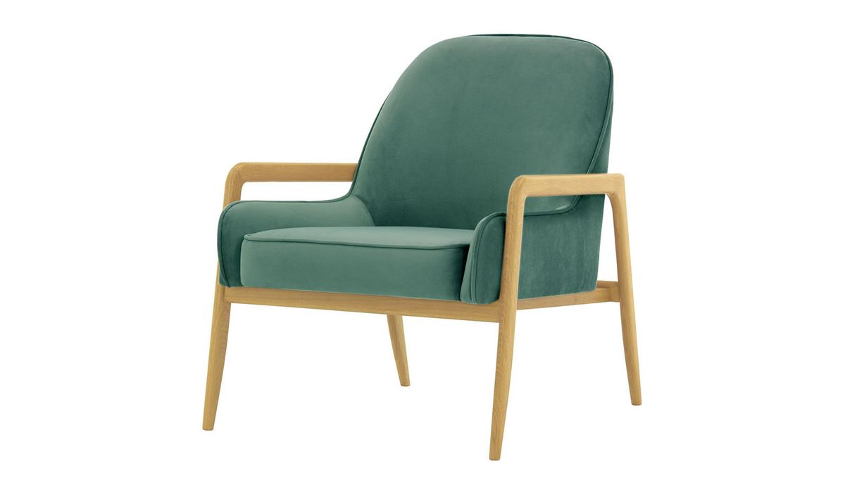 Fauteuil Turin, bleu - Velluto 12, Couleur des pieds: Chêne clair