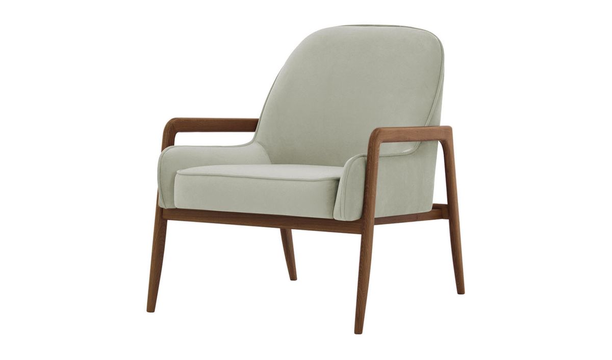 Fauteuil Turin, gris clair - Velluto 15, Couleur des pieds: Chêne foncé