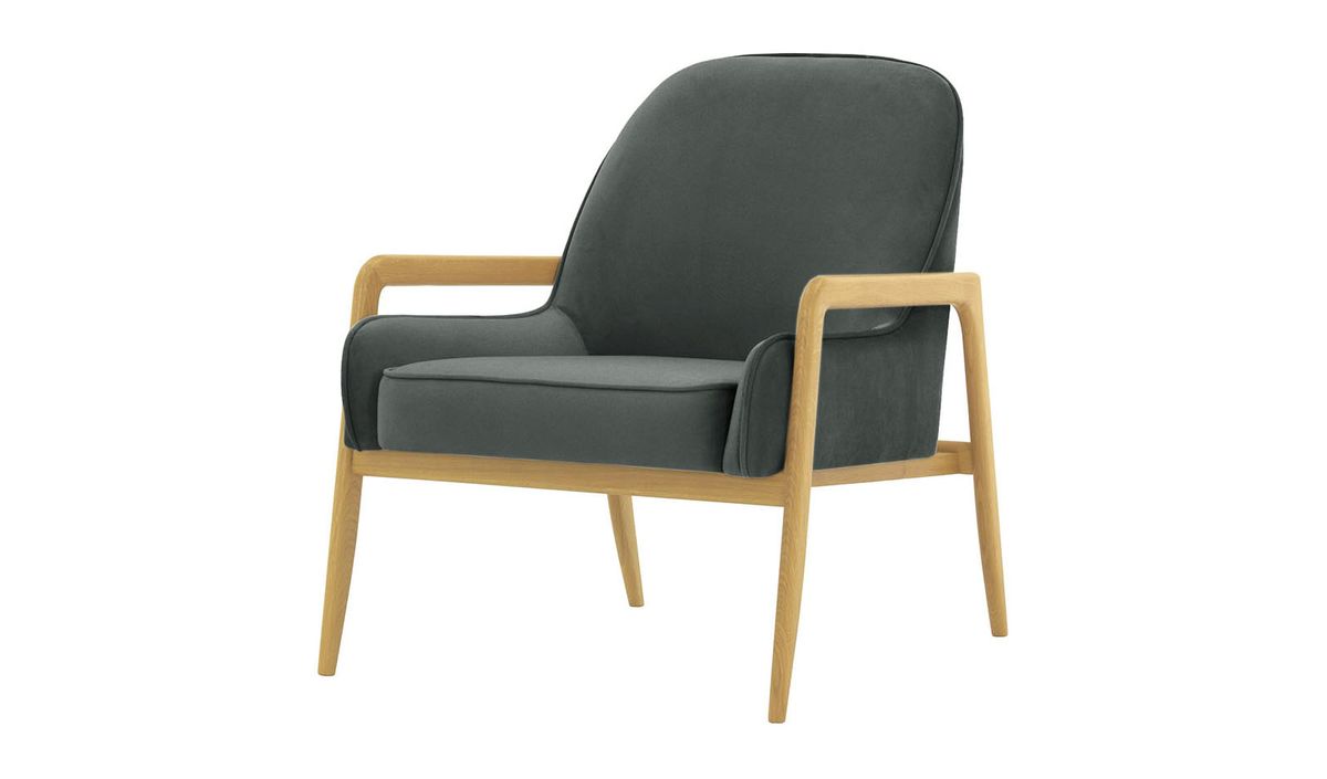 Fauteuil Turin, graphite - Velluto 19, Couleur des pieds: Chêne clair
