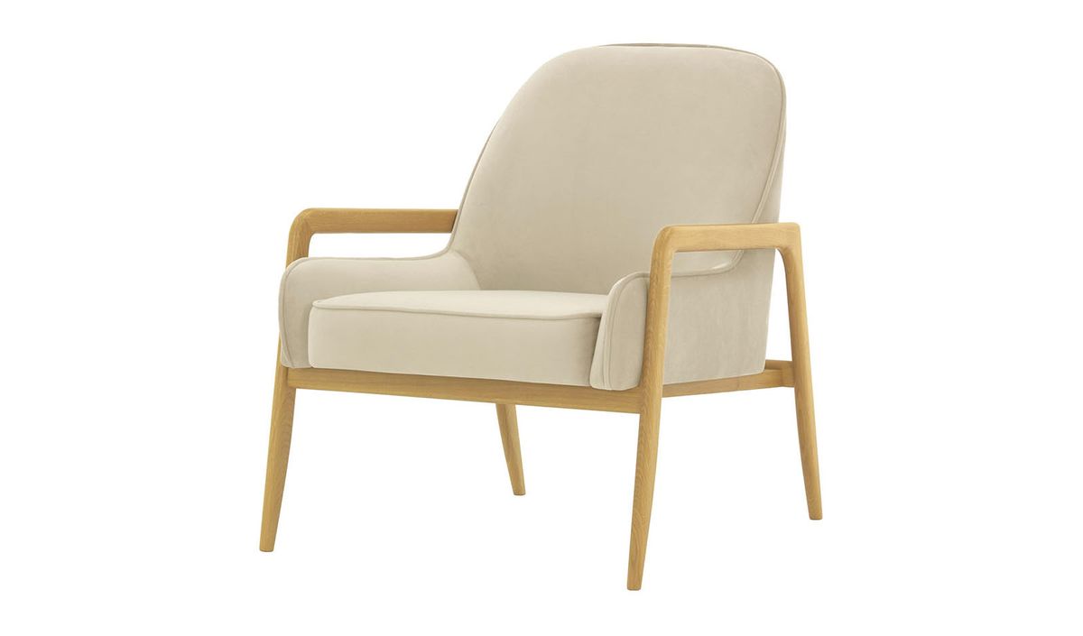 Fauteuil Turin, beige clair - Velluto 2, Couleur des pieds: Chêne clair