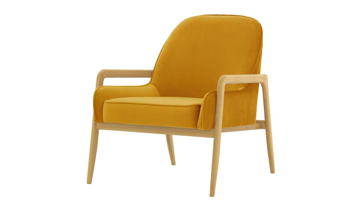 Fauteuil Turin, moutarde - Velluto 8, Couleur des pieds: Chêne clair