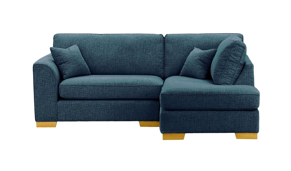 Canapé d’angle droit Avos, Vitolini 335-0722 - Bleu Marine, Couleur des pieds: Chêne clair