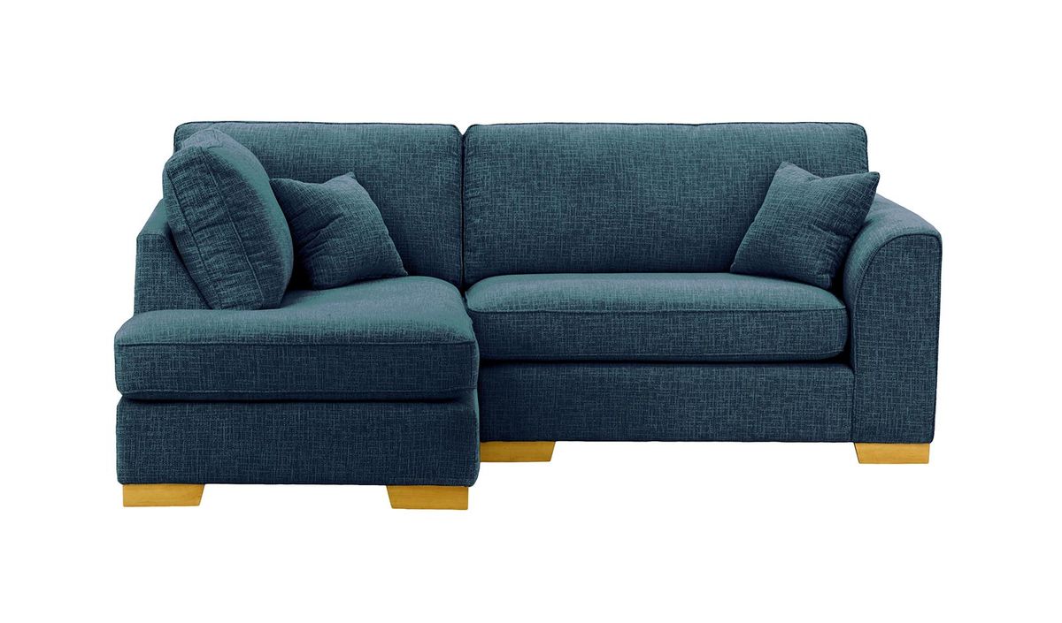 Canapé d’angle gauche Avos, Vitolini 335-0722 - Bleu Marine, Couleur des pieds: Chêne clair
