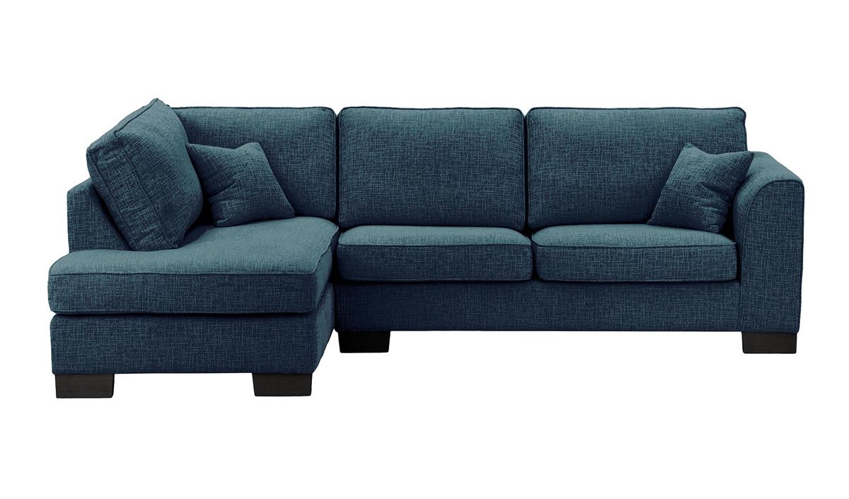 Canapé d'angle gauche Avos avec fonction lit, Vitolini 335-0722 - Bleu Marine, Couleur des pieds: Noir