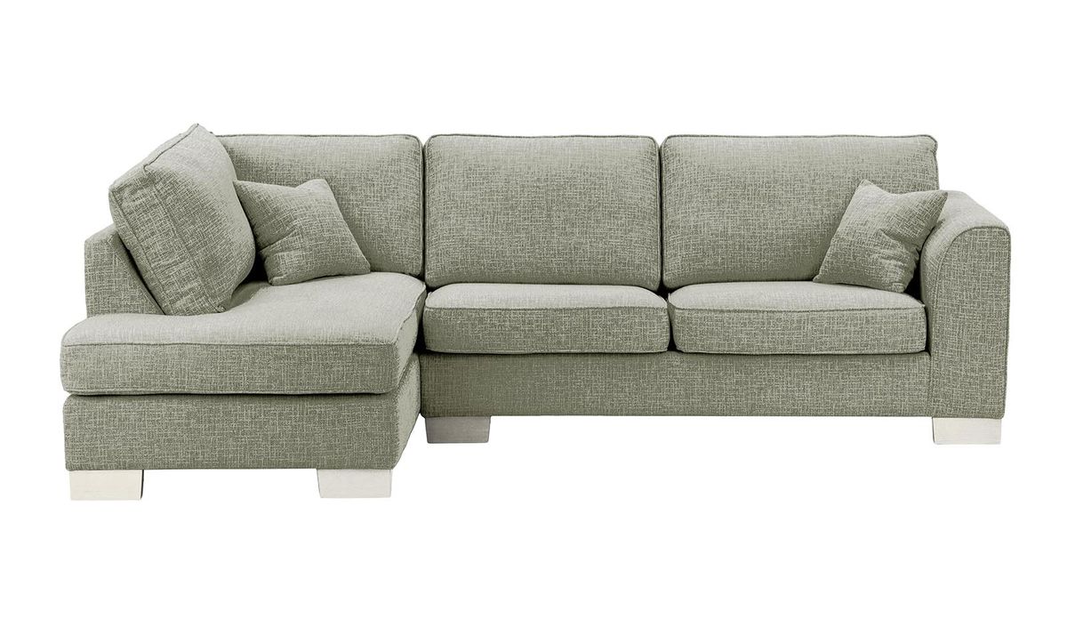 Canapé d'angle gauche Avos avec fonction lit, Vitolini 335-0723 - Gris Clair, Couleur des pieds: Blanc