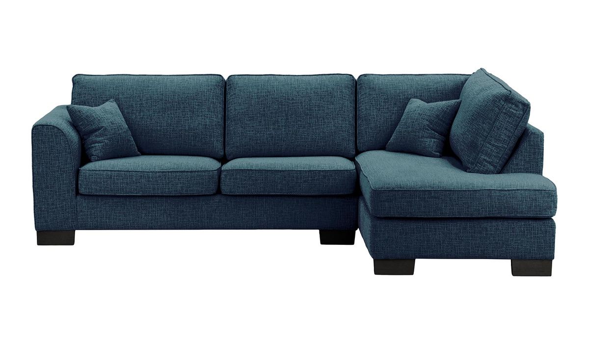Grand canapé d'angle droit Avos, Vitolini 335-0722 - Bleu Marine, Couleur des pieds: Noir