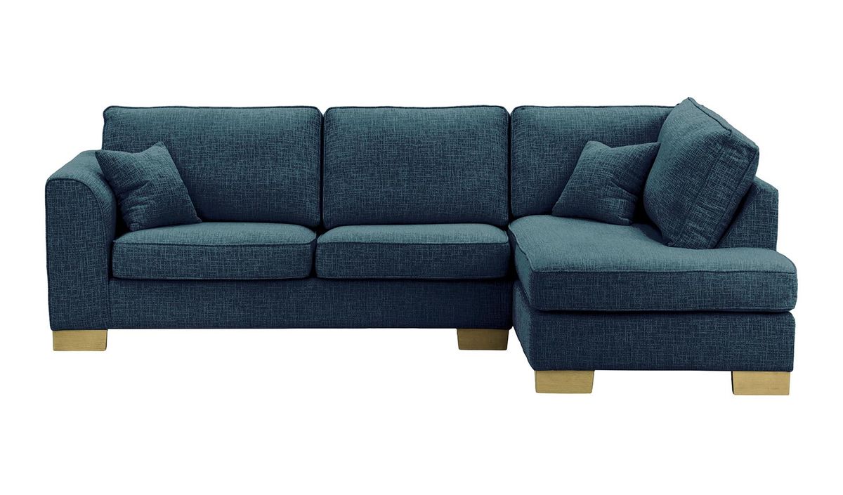Grand canapé d'angle droit Avos, Vitolini 335-0722 - Bleu Marine, Couleur des pieds: Noir wax