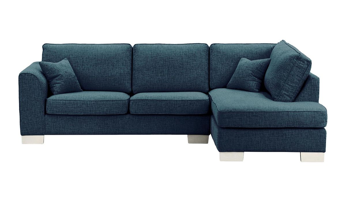 Grand canapé d'angle droit Avos, Vitolini 335-0722 - Bleu Marine, Couleur des pieds: Blanc