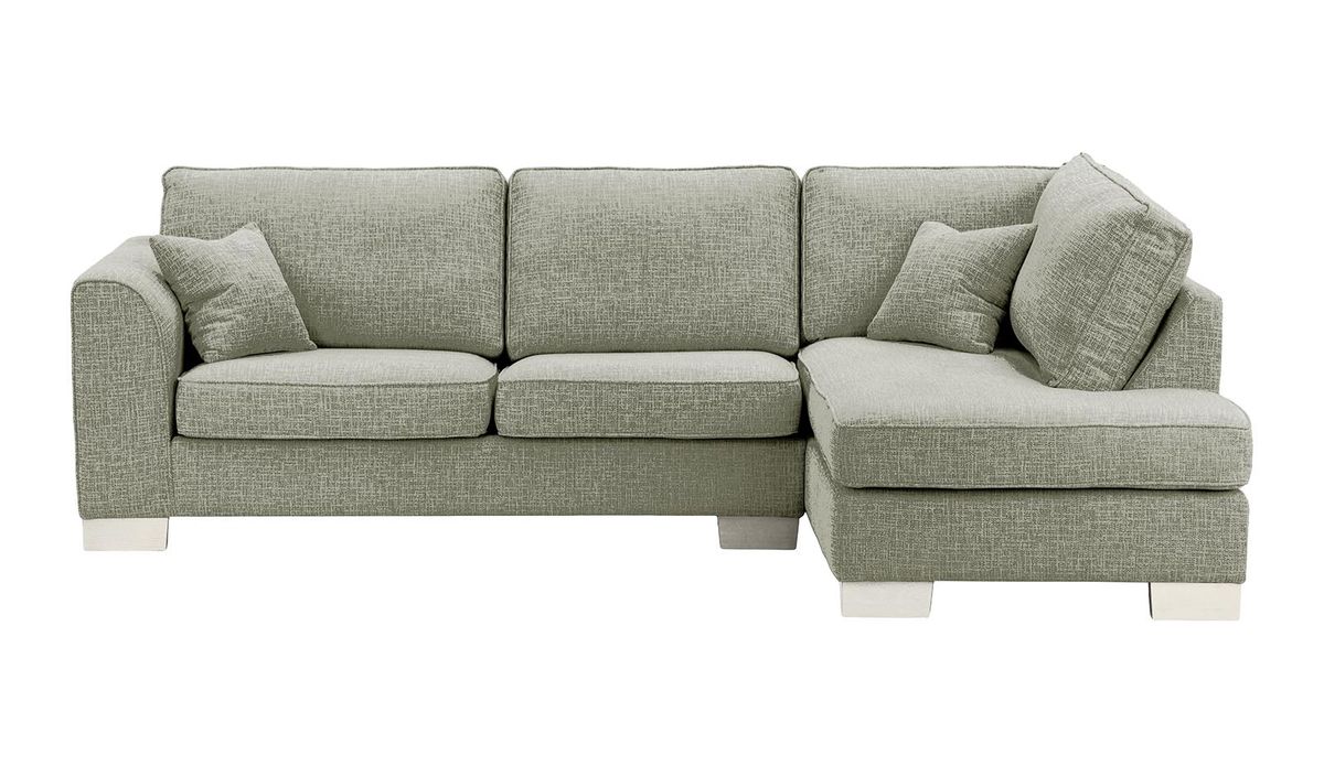 Canapé d'angle droit Avos avec fonction lit, Vitolini 335-0723 - Gris Clair, Couleur des pieds: Blanc