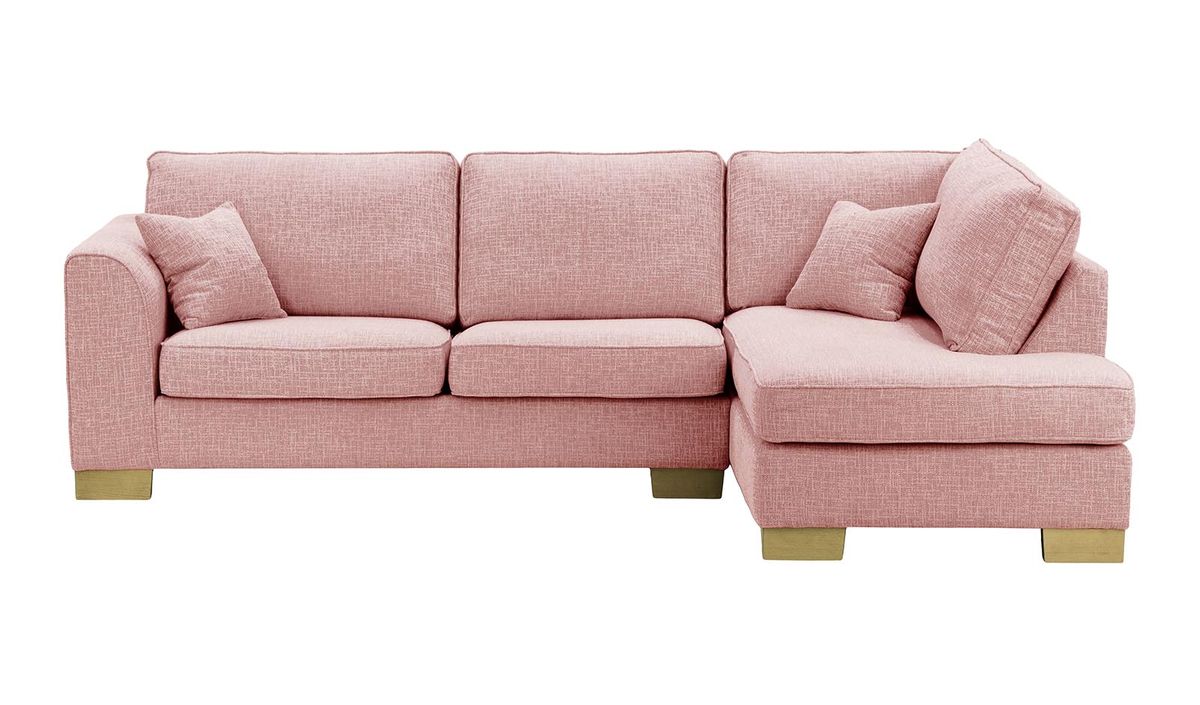 Canapé d'angle droit Avos avec fonction lit, Vitolini 336-1036 - Rose, Couleur des pieds: Noir wax