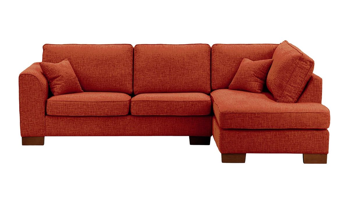 Canapé d'angle droit Avos avec fonction lit, Vitolini 337-0706 - Terracota, Couleur des pieds: Chêne foncé