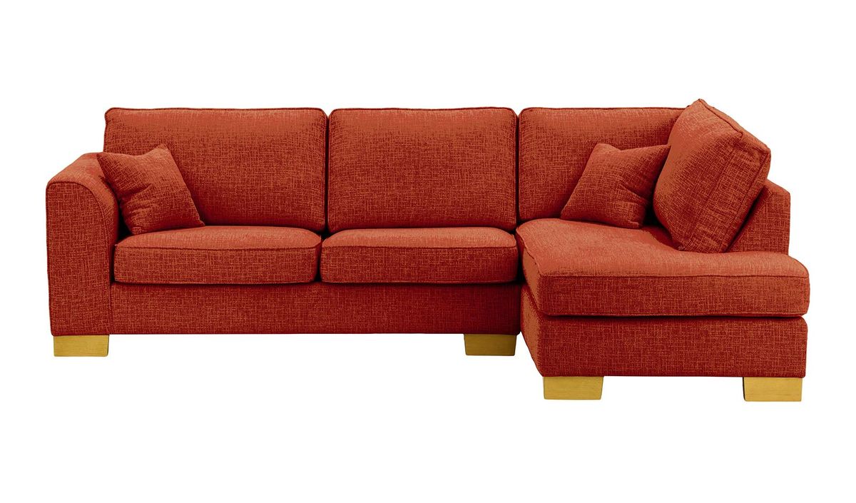 Canapé d'angle droit Avos avec fonction lit, Vitolini 337-0706 - Terracota, Couleur des pieds: Chêne clair
