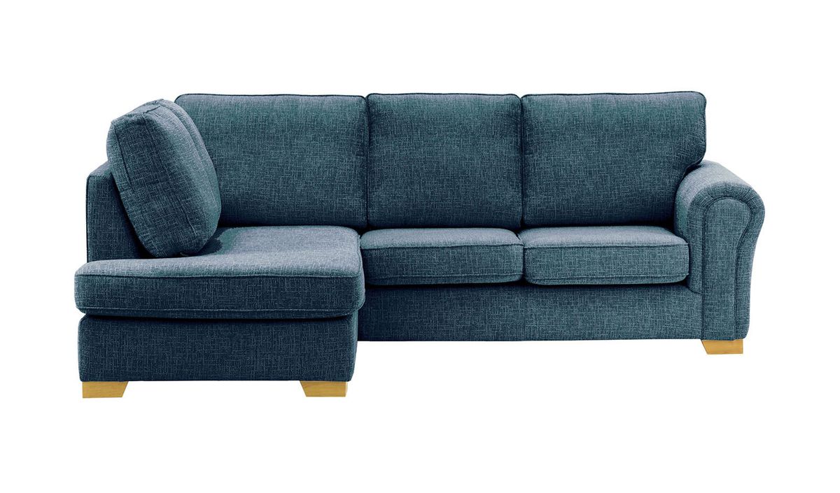 Canapé d’angle gauche Bonna, Vitolini 335-0722 - Bleu Marine, Couleur des pieds: Chêne clair