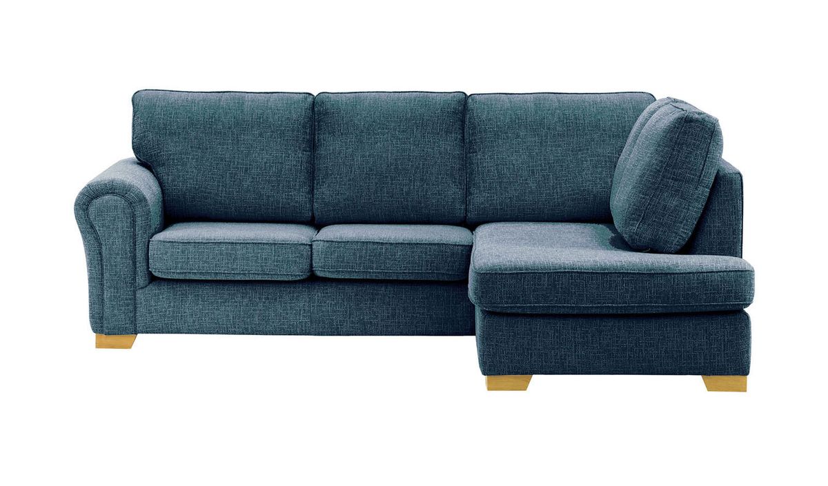 Canapé d’angle droit Bonna, Vitolini 335-0722 - Bleu Marine, Couleur des pieds: Chêne clair