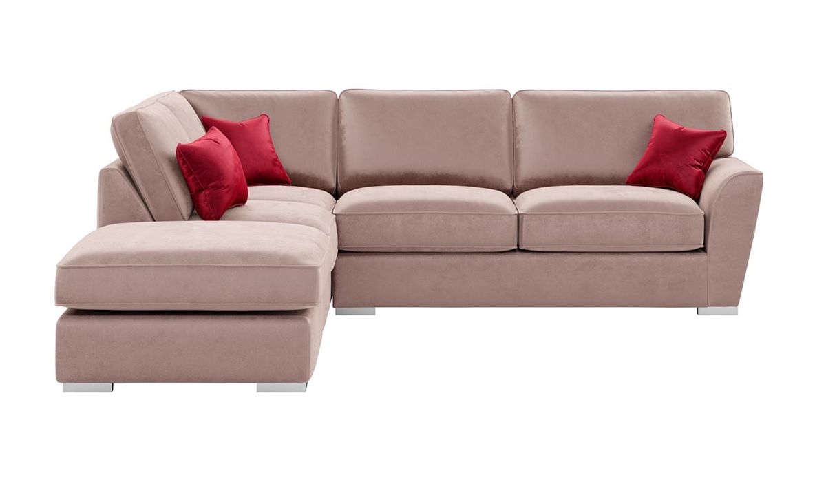 Canapé d’angle gauche avec dossier à coussins bien adaptés Majestic, rose poudré - Velluto 14/ rouge - Velluto 7