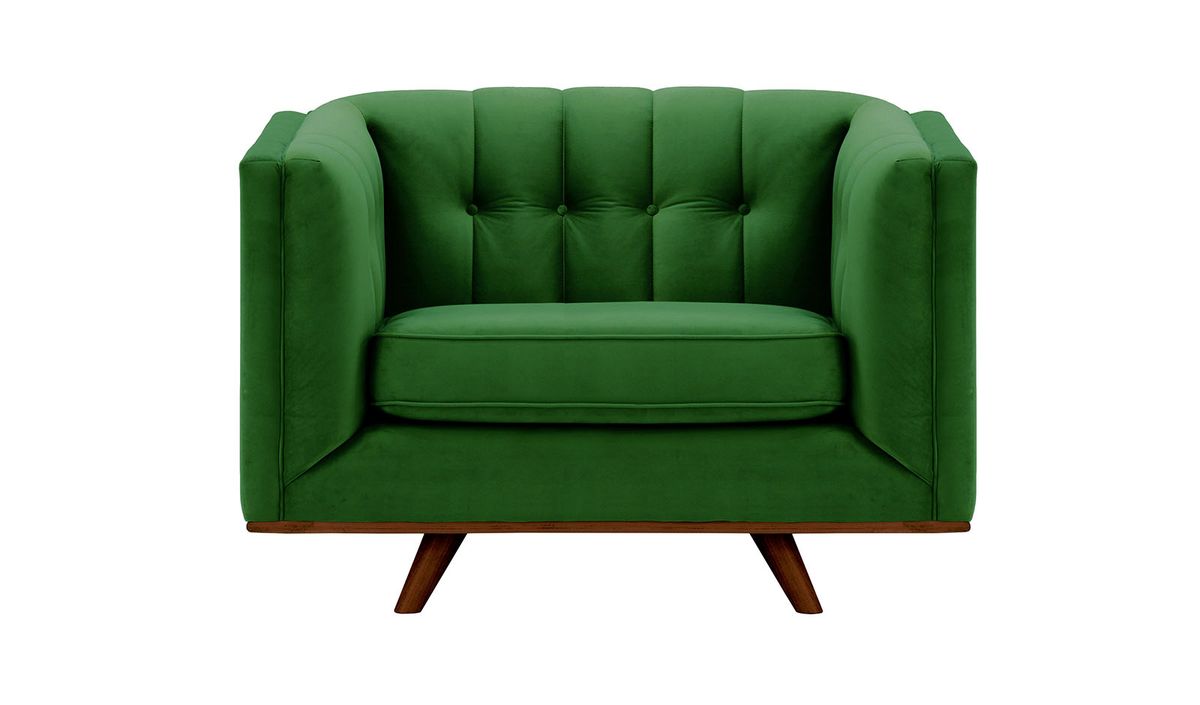 Fauteuil Vicenza, vert foncé - Velluto 10, Couleur des pieds: Chêne foncé