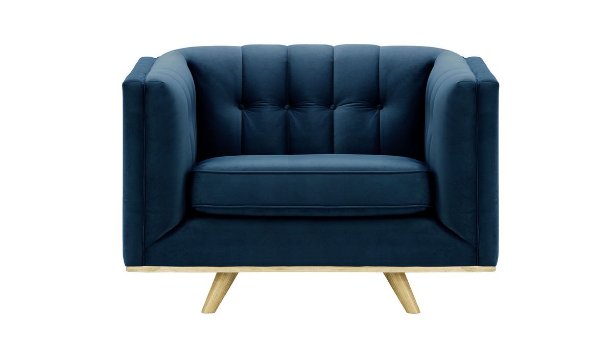 Fauteuil Vicenza, bleu - Velluto 11, Couleur des pieds: Noir wax