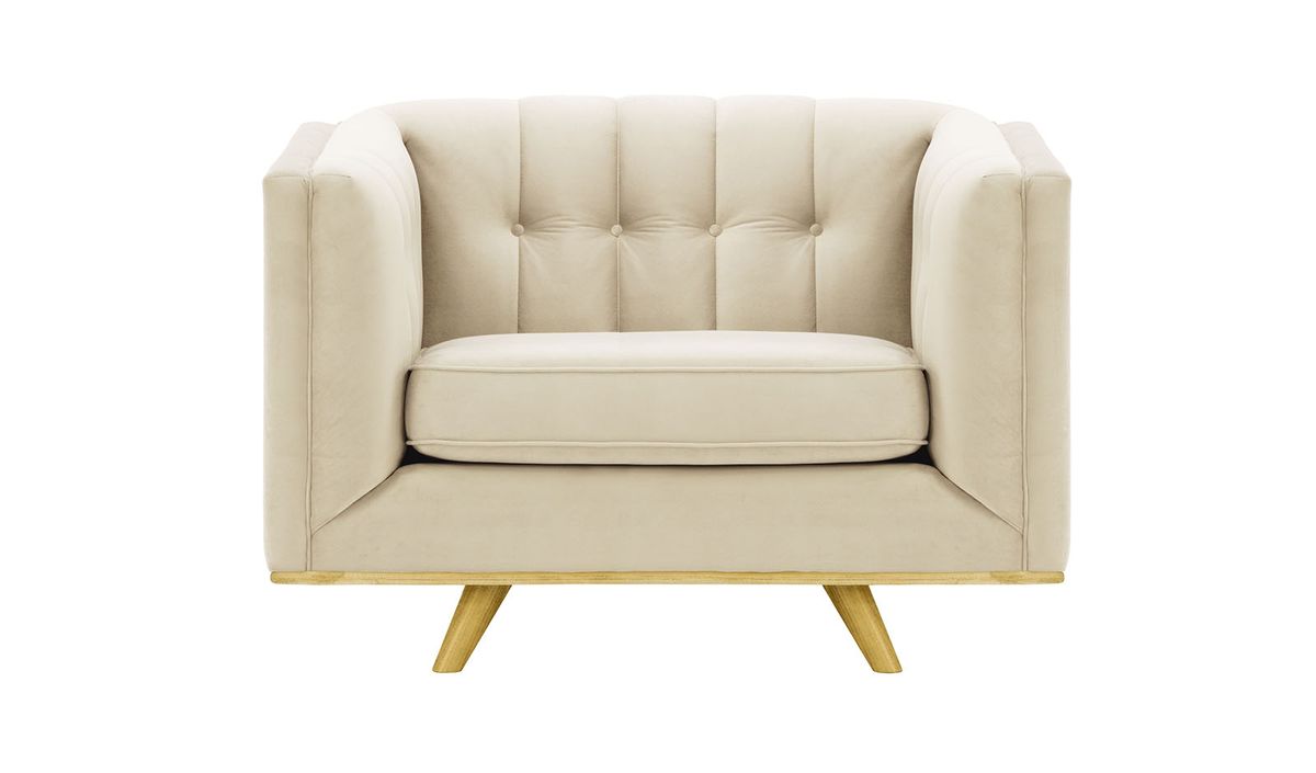 Fauteuil Vicenza, beige clair - Velluto 2, Couleur des pieds: Chêne clair