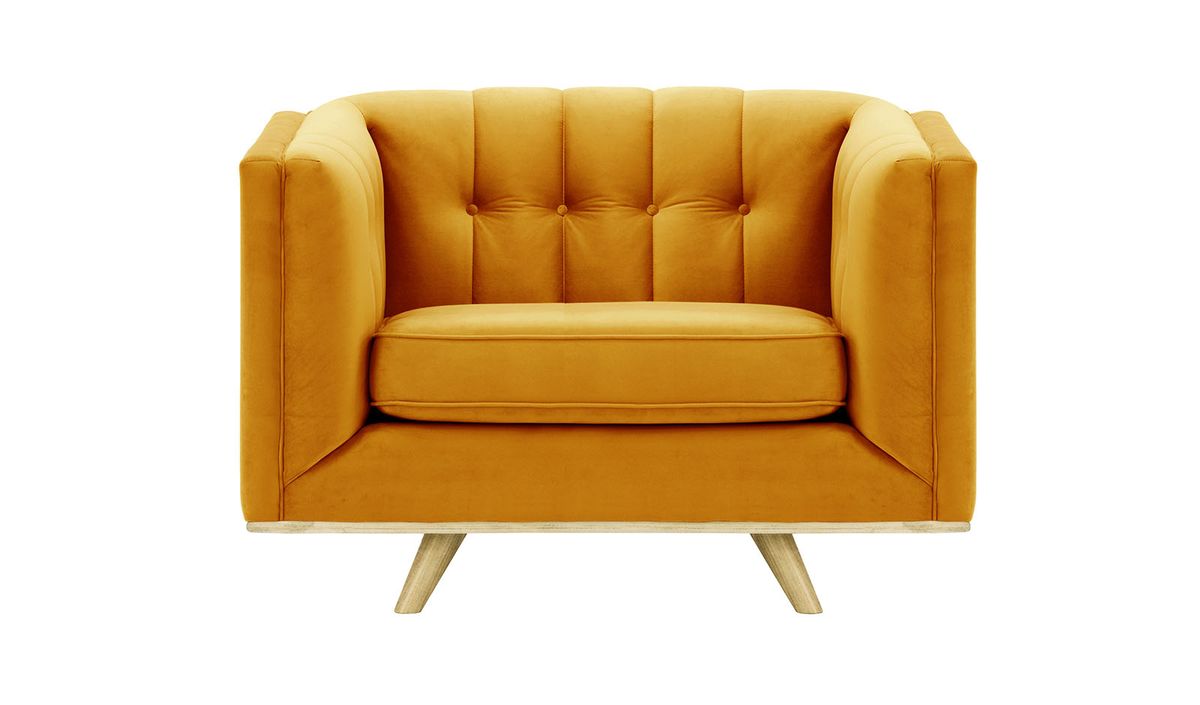 Fauteuil Vicenza, moutarde - Velluto 8, Couleur des pieds: Noir wax