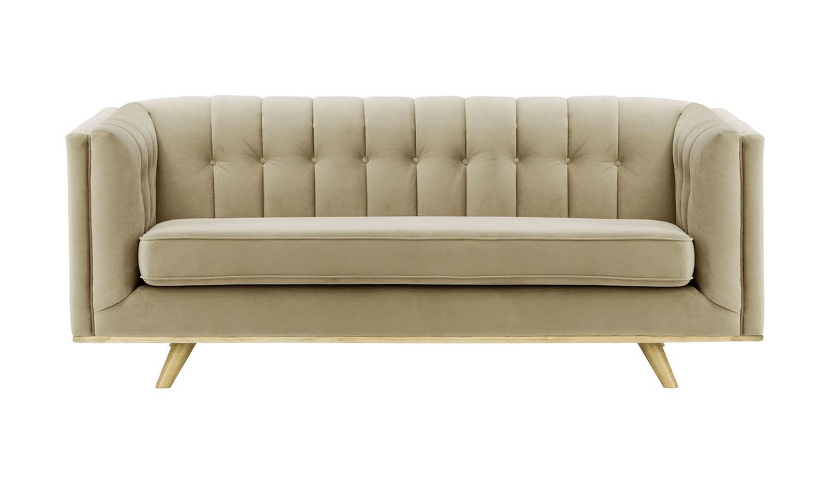 Canapé trois places Vicenza, beige - Velluto 3, Couleur des pieds: Noir wax