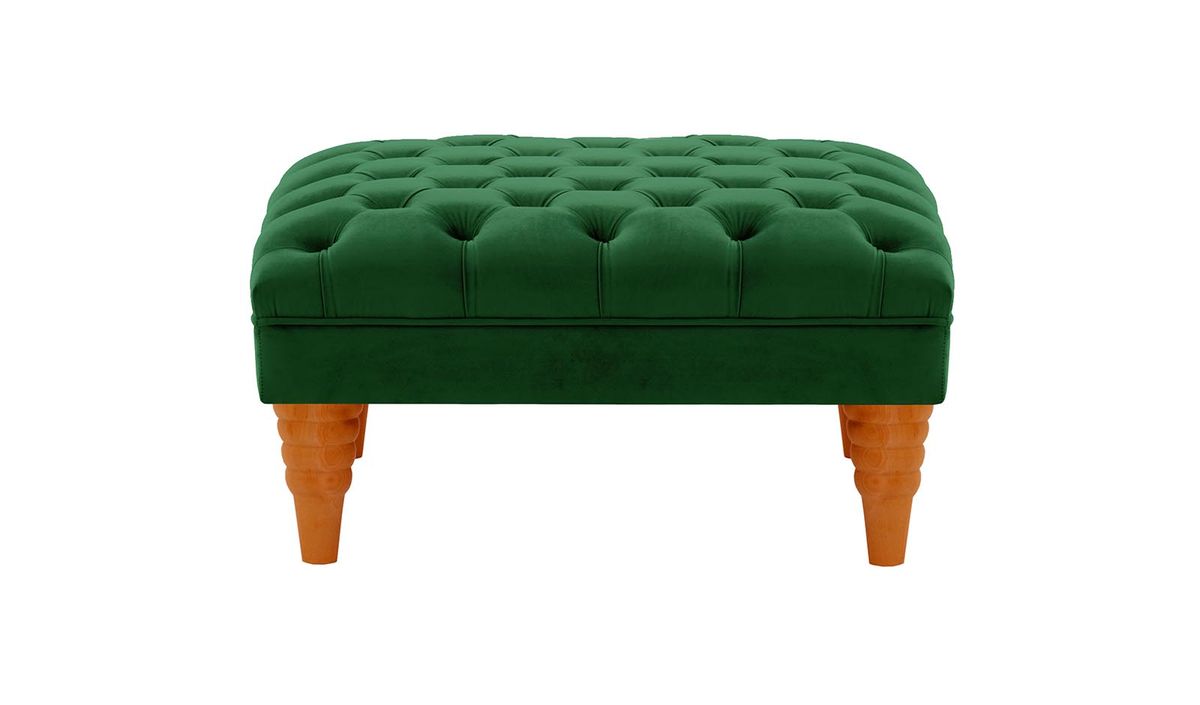 Pouf capitonné Chester Max, vert foncé - Velluto 10, Couleur des pieds: aveo