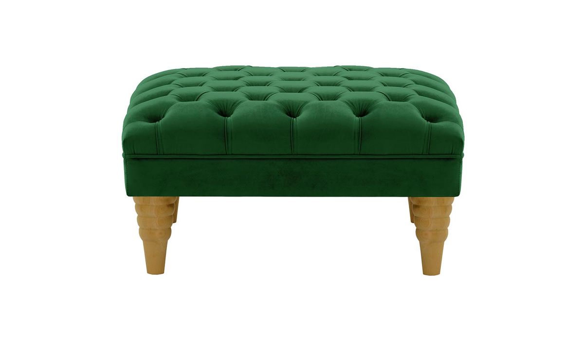 Pouf capitonné Chester Max, vert foncé - Velluto 10, Couleur des pieds: Chêne clair