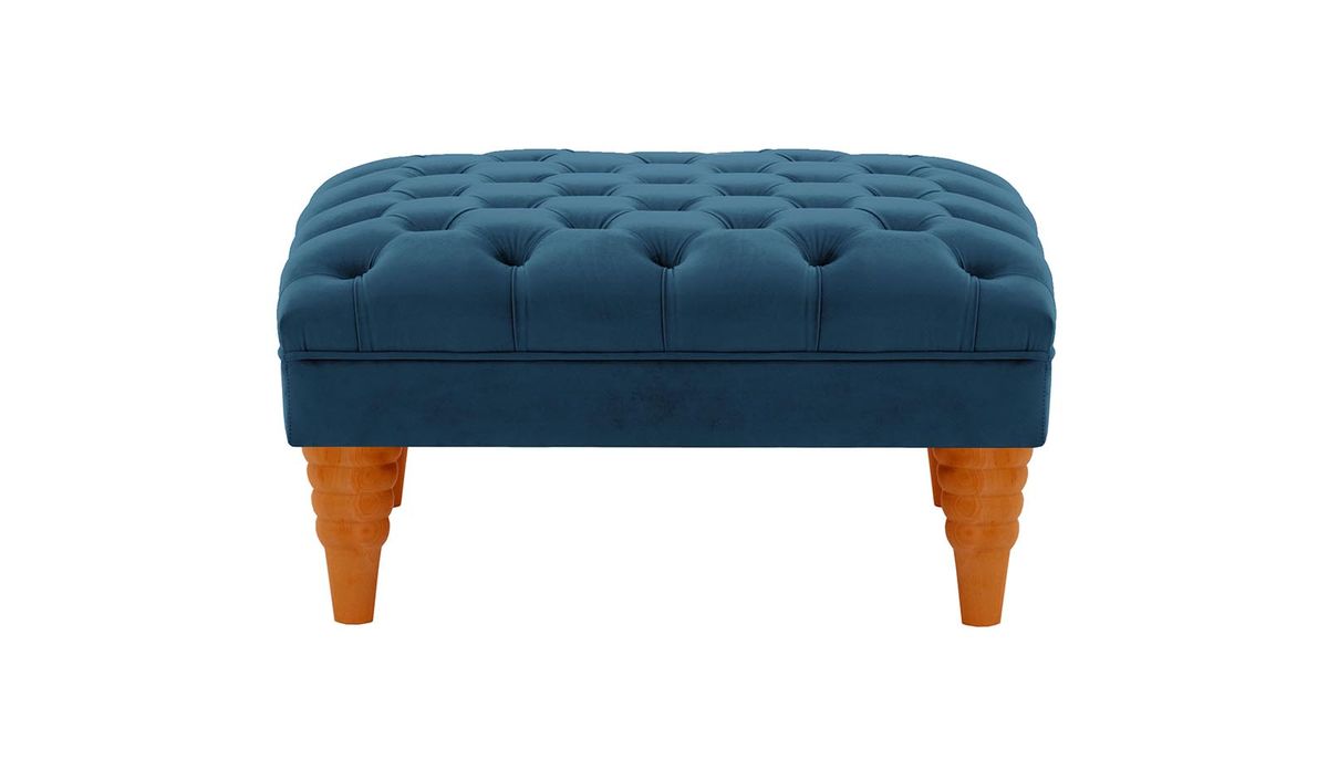 Pouf capitonné Chester Max, bleu - Velluto 11, Couleur des pieds: aveo