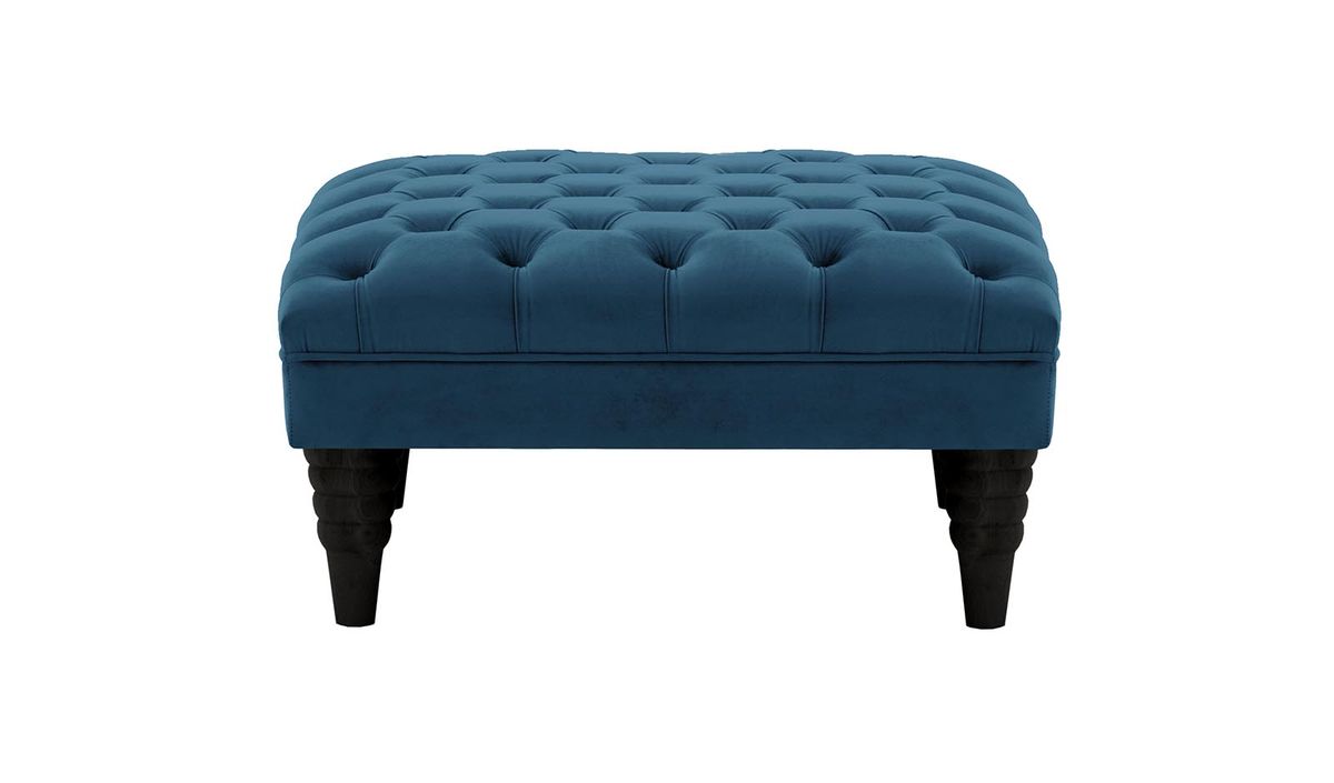 Pouf capitonné Chester Max, bleu - Velluto 11, Couleur des pieds: Noir
