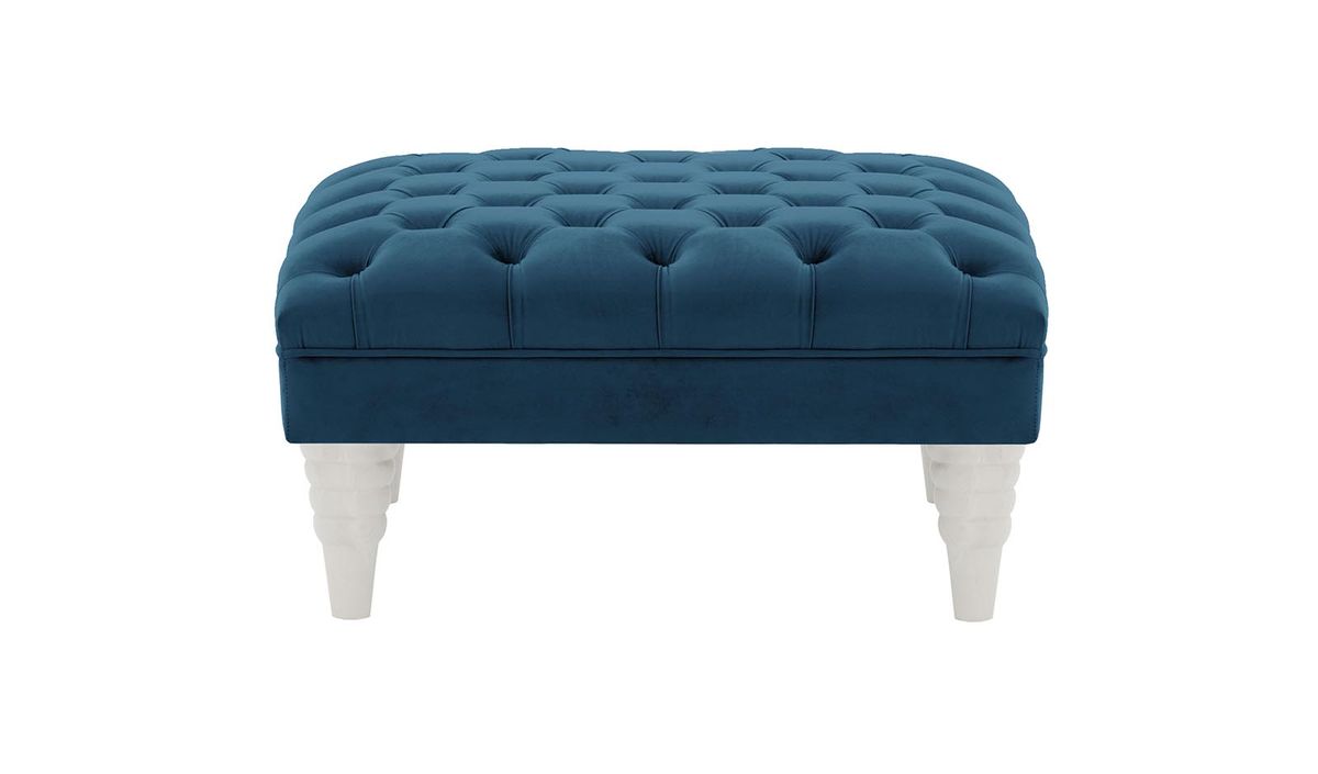 Pouf capitonné Chester Max, bleu - Velluto 11, Couleur des pieds: Blanc