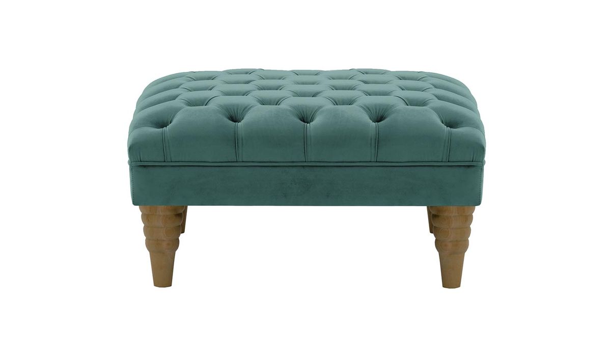 Pouf capitonné Chester Max, bleu - Velluto 12, Couleur des pieds: Noir wax