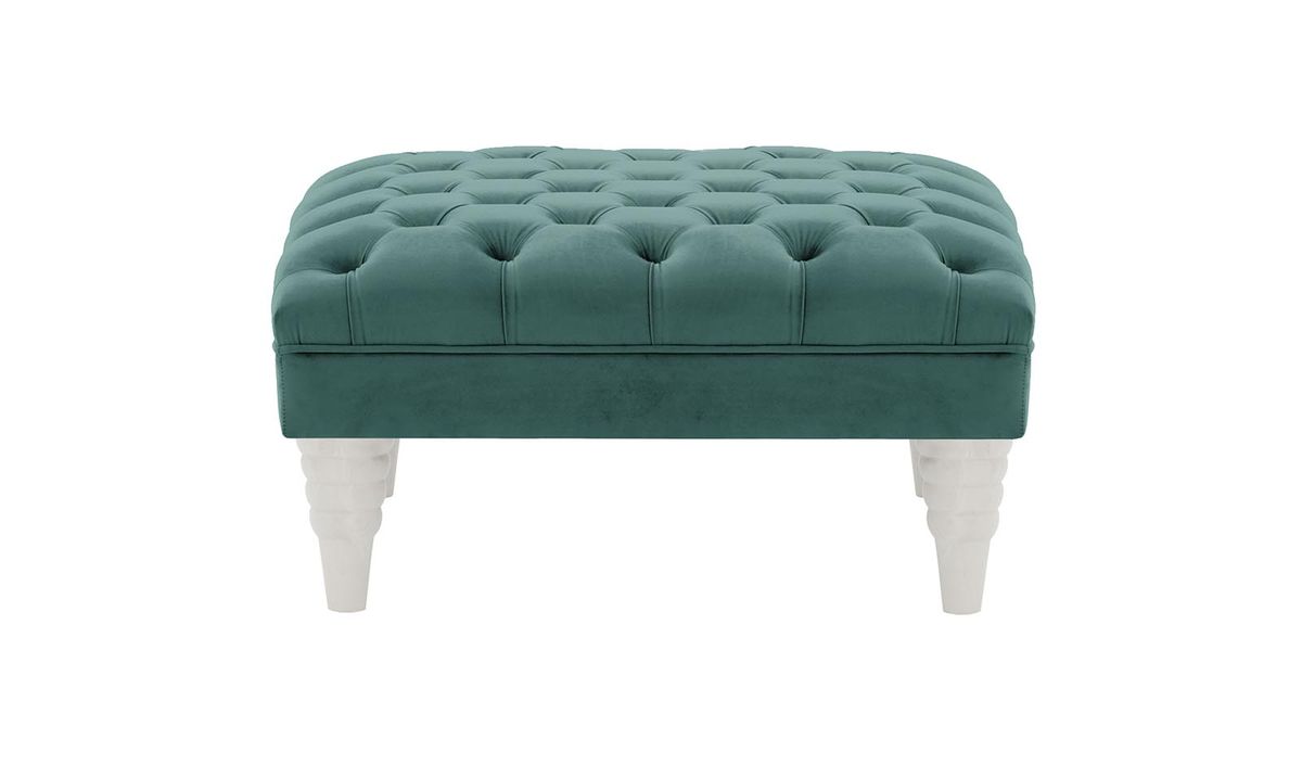 Pouf capitonné Chester Max, bleu - Velluto 12, Couleur des pieds: Blanc