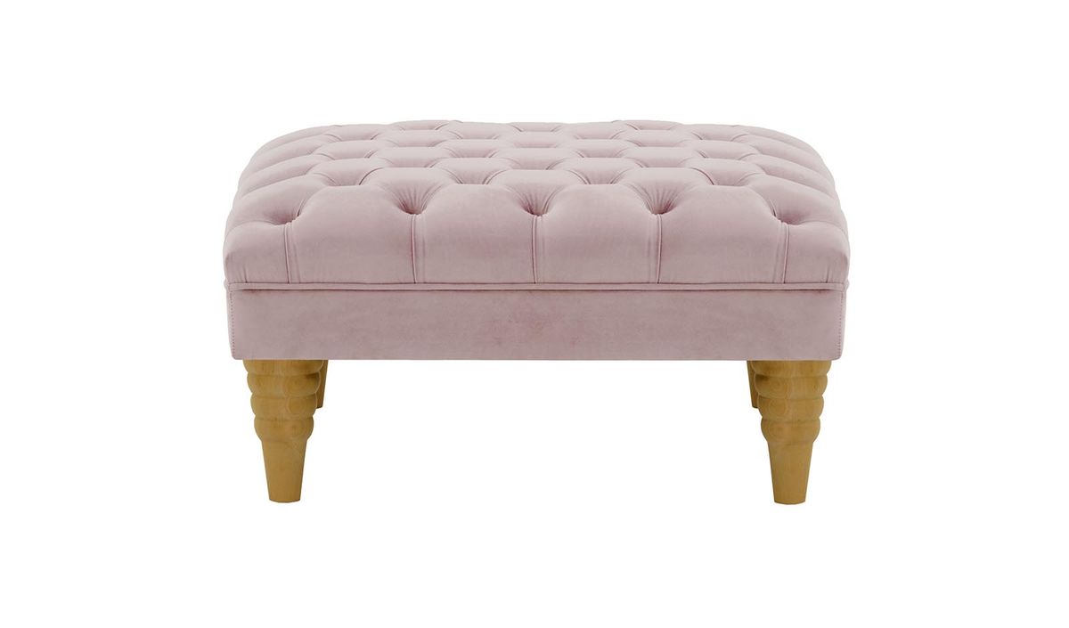 Pouf capitonné Chester Max, lila/rose - Velluto 14, Couleur des pieds: Chêne clair