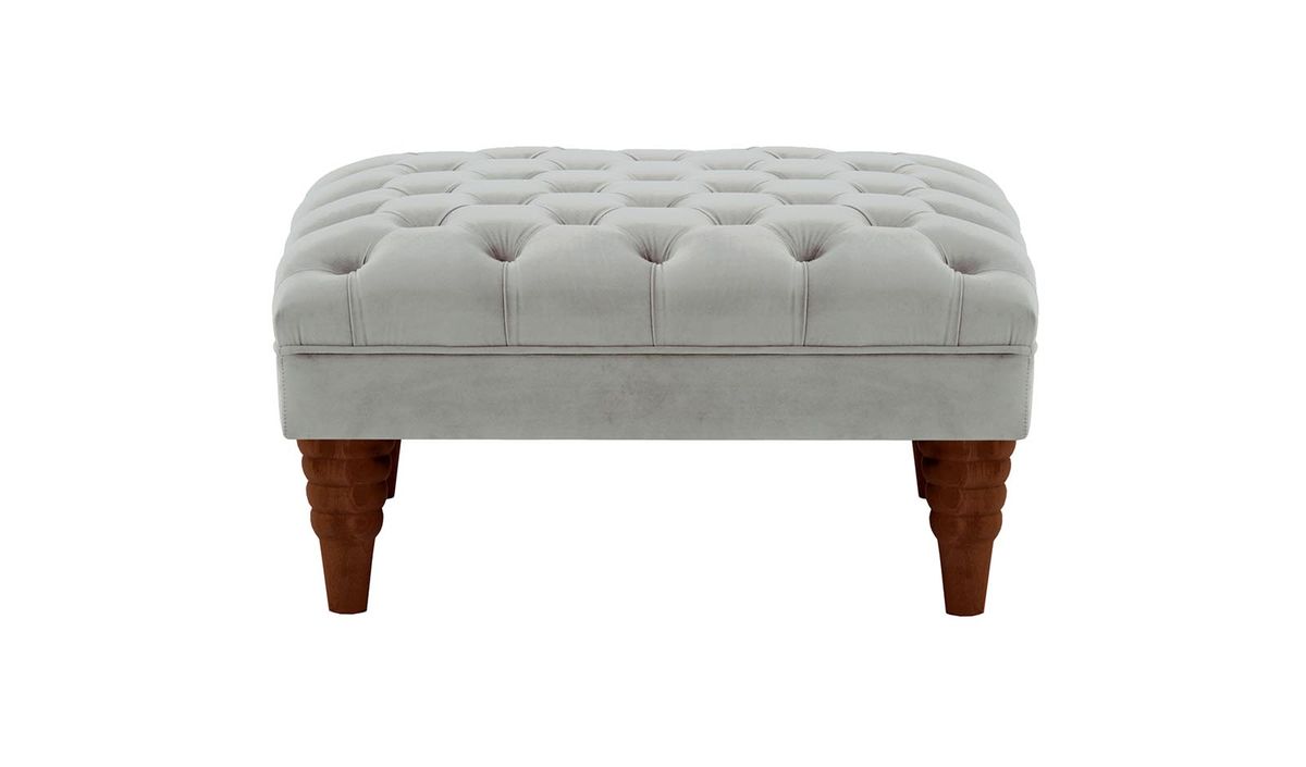 Pouf capitonné Chester Max, gris clair - Velluto 15, Couleur des pieds: Chêne foncé