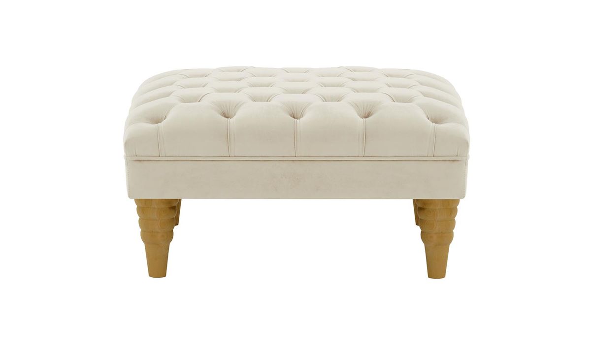 Pouf capitonné Chester Max, beige clair - Velluto 2, Couleur des pieds: Chêne clair