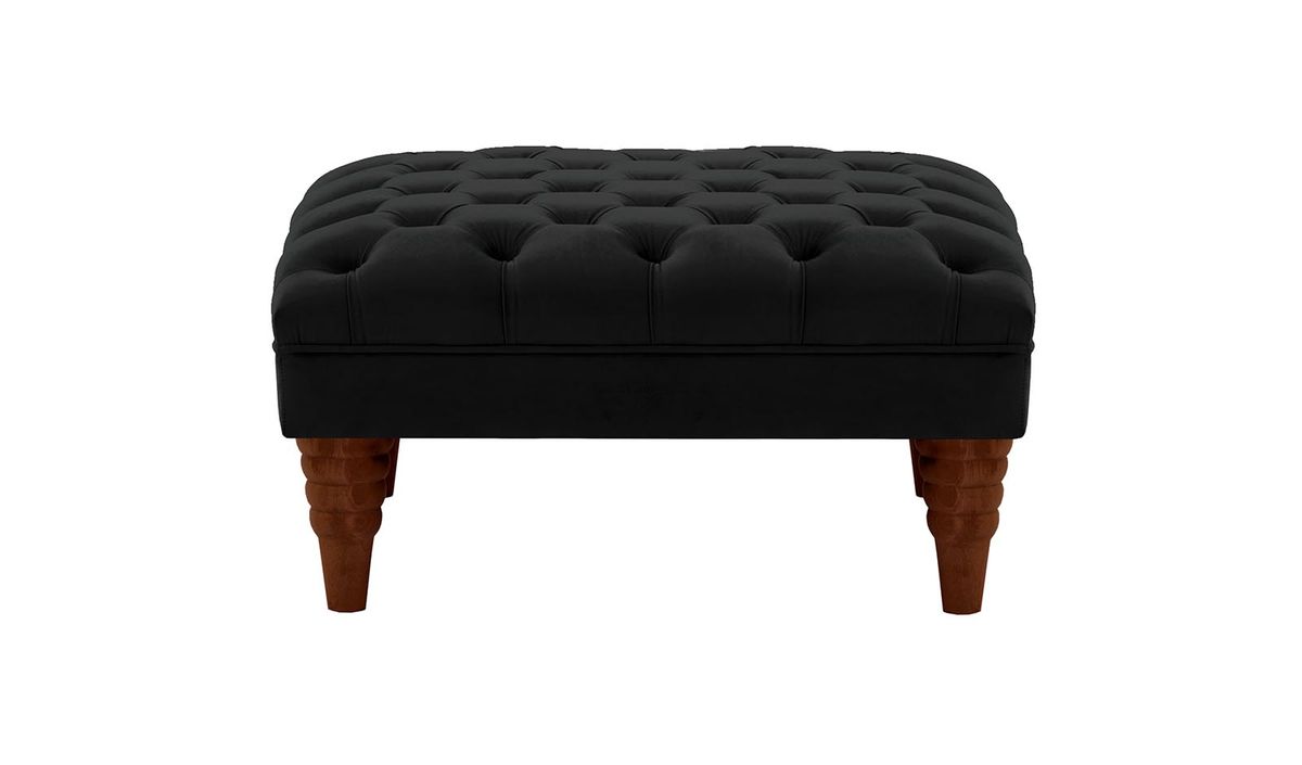 Pouf capitonné Chester Max, noir - Velluto 20, Couleur des pieds: Chêne foncé