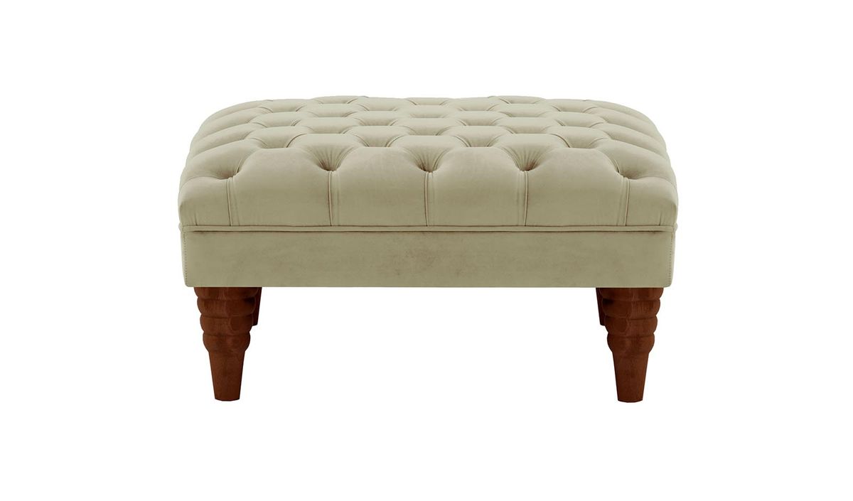 Pouf capitonné Chester Max, beige - Velluto 3, Couleur des pieds: Chêne foncé